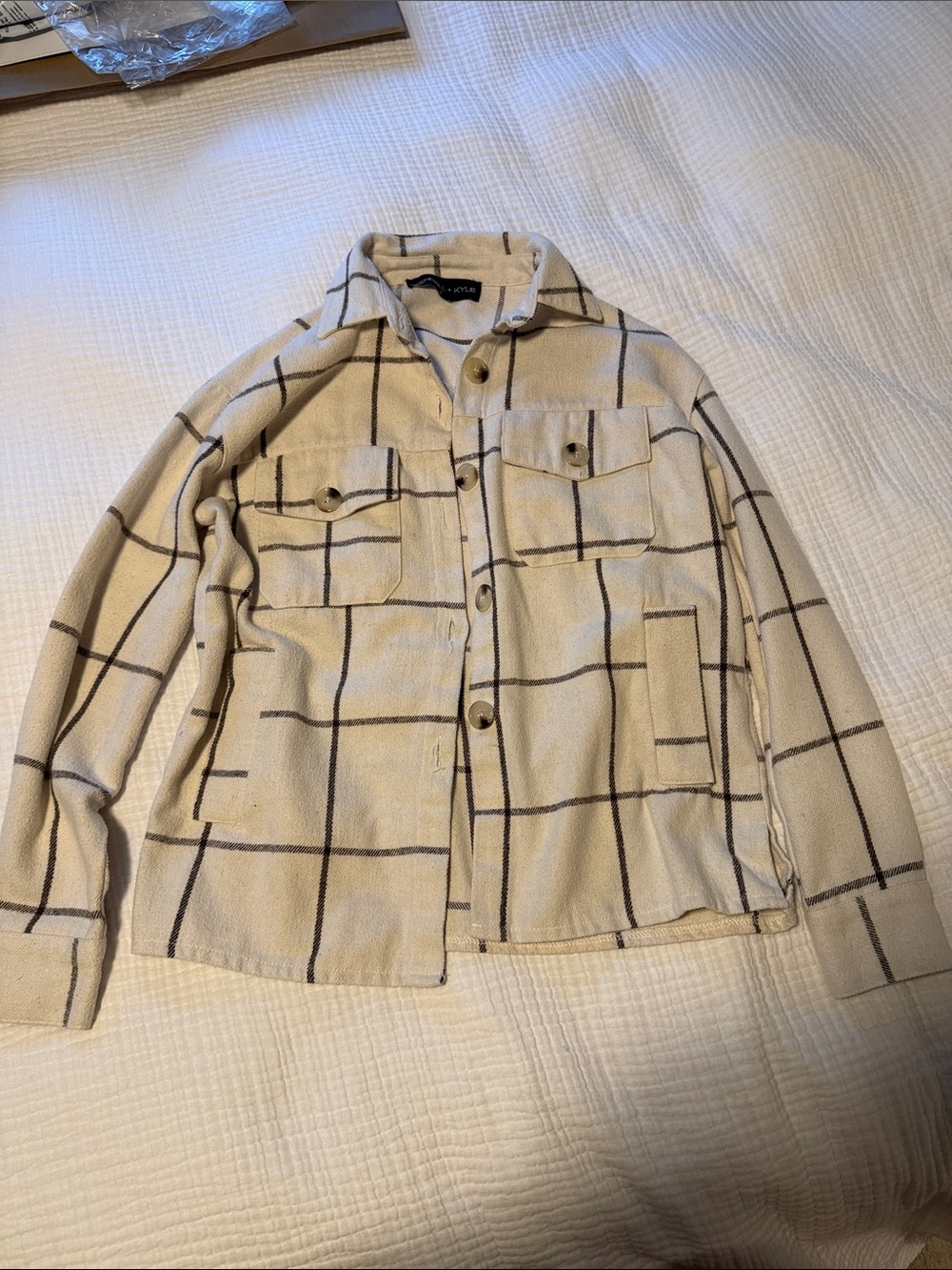 Kendall & Kylie Cream Plaid Button-Up Shacket